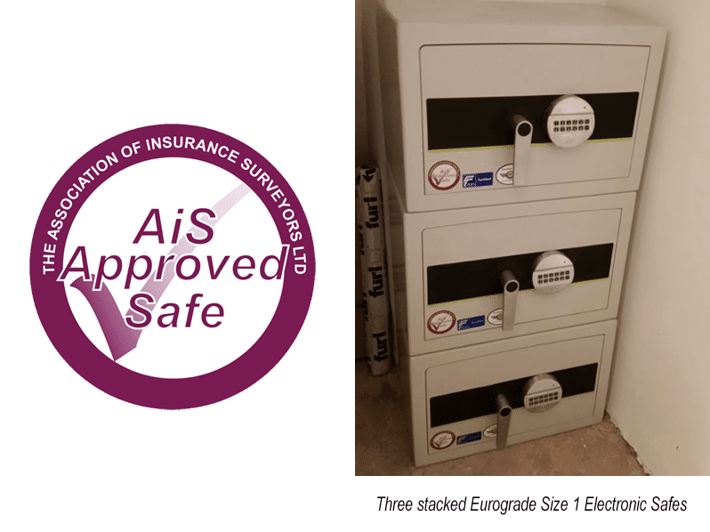 Association of Insurance Surveyors & Three stacked Eurograde 1 Size 1 Electronic Safes